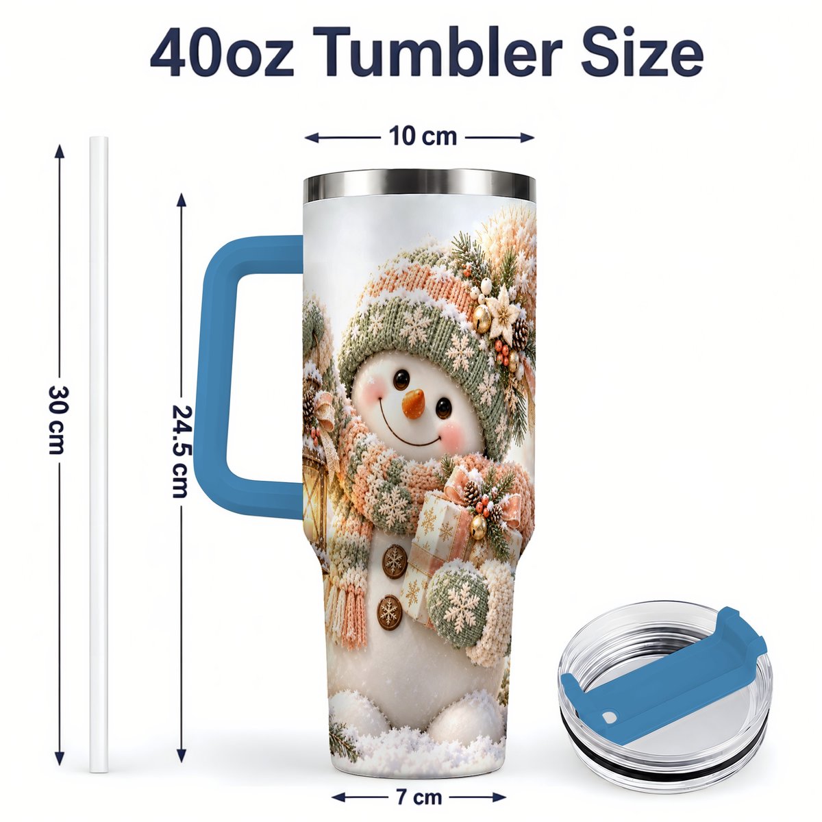 #pl[40oz|Blue] Christmas Snowman Tumbler 40oz, Pastel Lantern Art