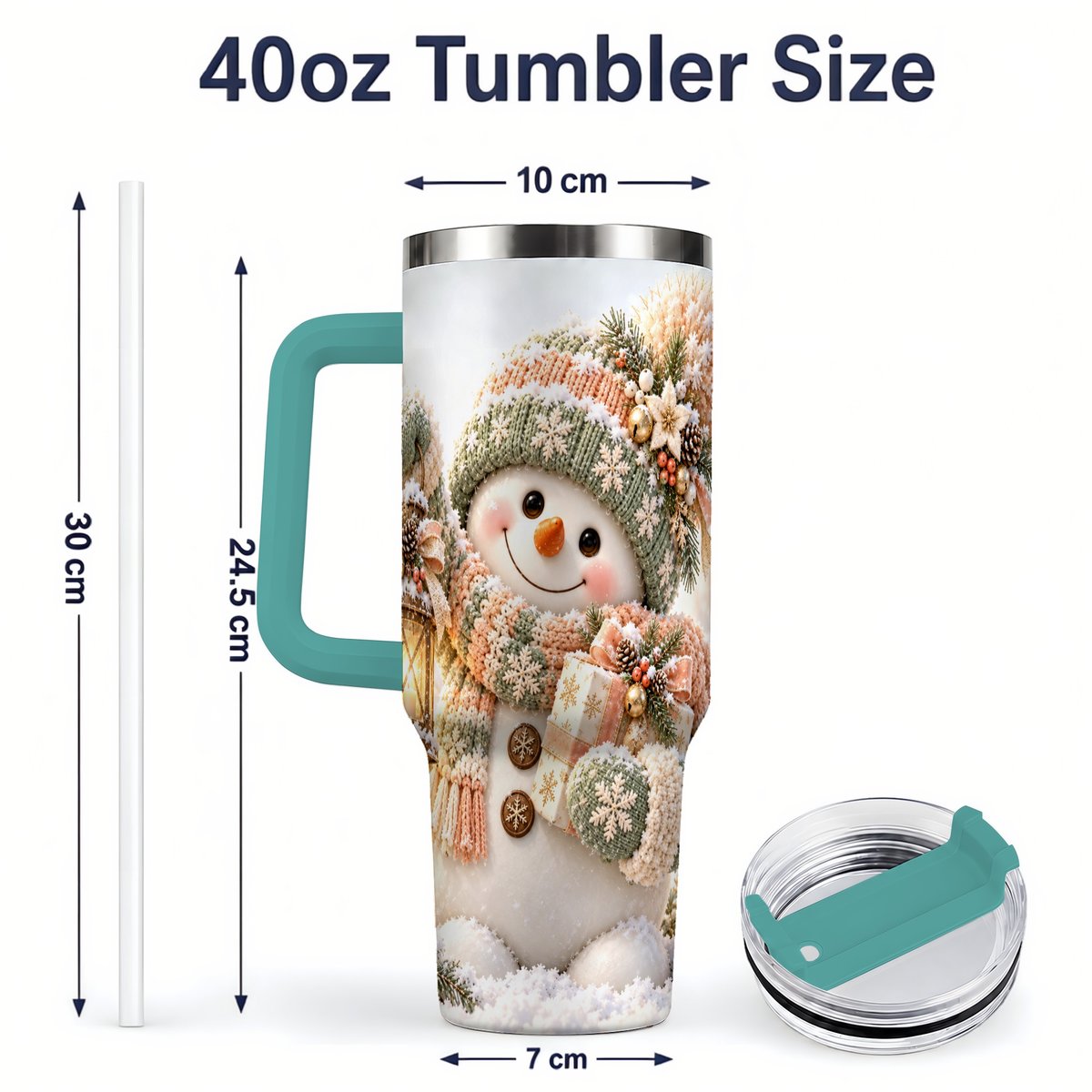 #pl[40oz|Green] Christmas Snowman Tumbler 40oz, Pastel Lantern Art