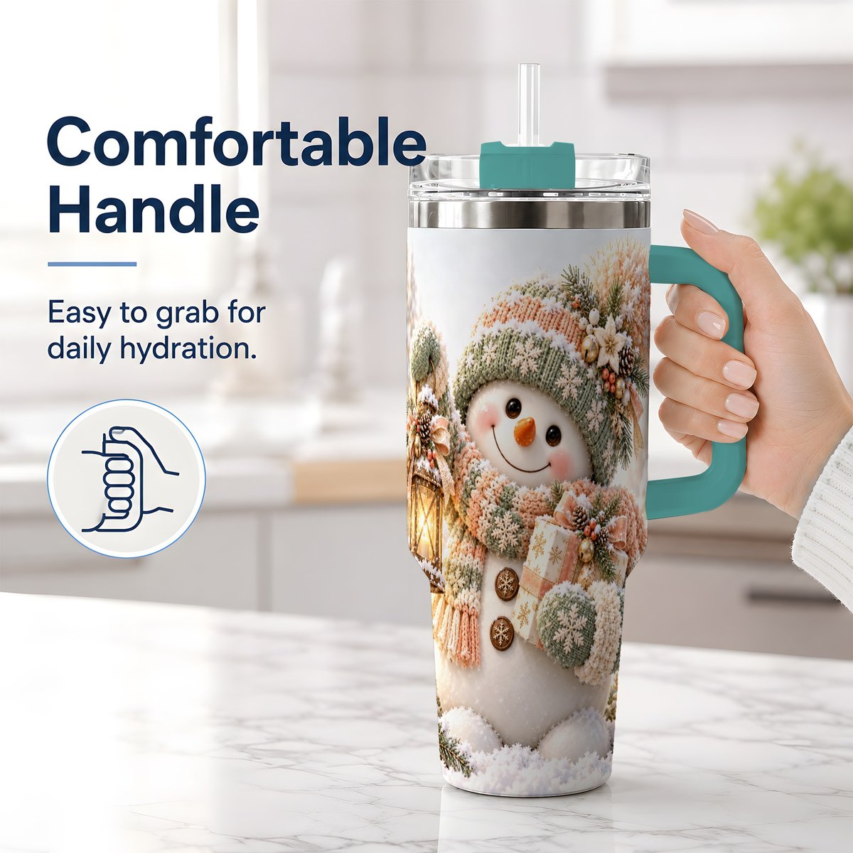 #pl[40oz|Green] Christmas Snowman Tumbler 40oz, Pastel Lantern Art