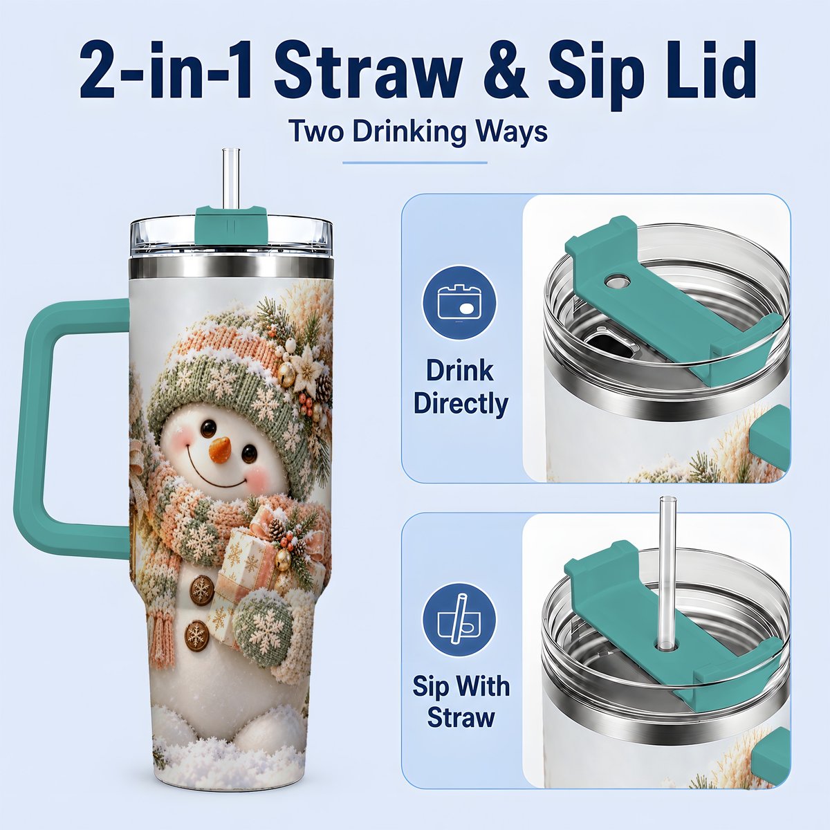 #pl[40oz|Green] Christmas Snowman Tumbler 40oz, Pastel Lantern Art