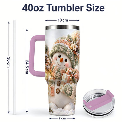 #pl[40oz|Pink] Christmas Snowman Tumbler 40oz, Pastel Lantern Art