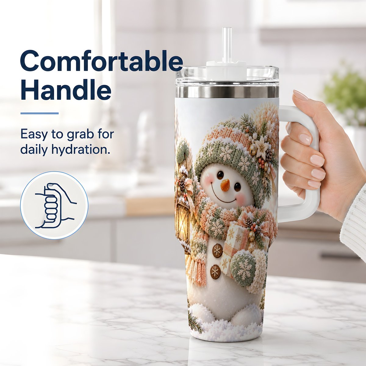 #pl[40oz|White] Christmas Snowman Tumbler 40oz, Pastel Lantern Art