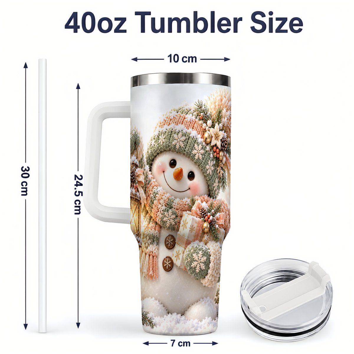 #pl[40oz|White] Christmas Snowman Tumbler 40oz, Pastel Lantern Art