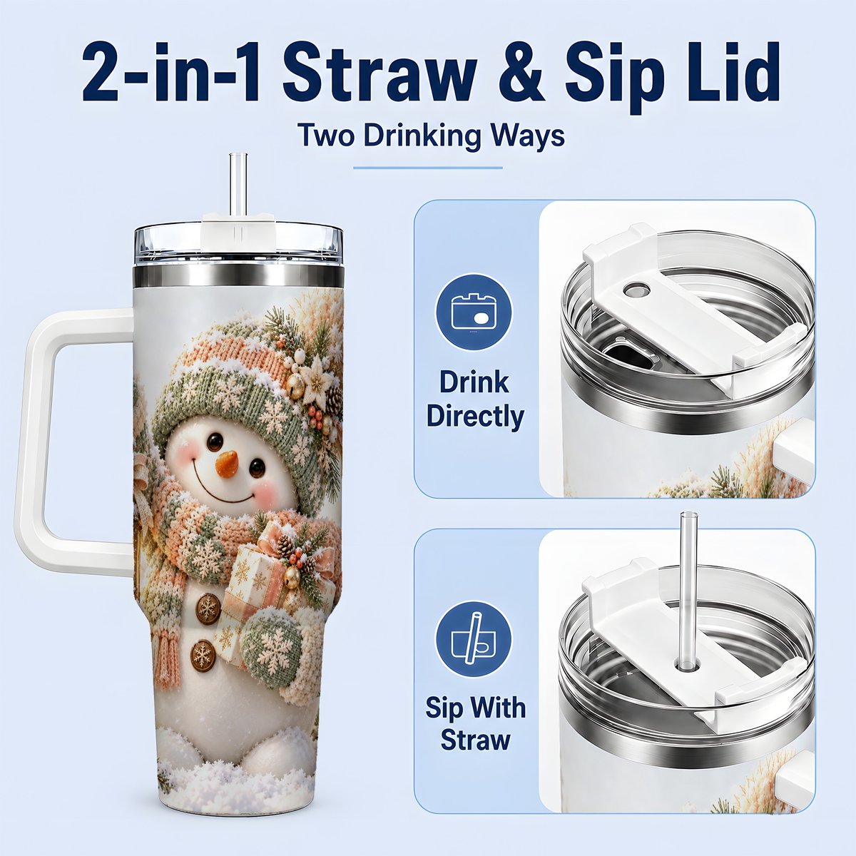 #pl[40oz|White] Christmas Snowman Tumbler 40oz, Pastel Lantern Art