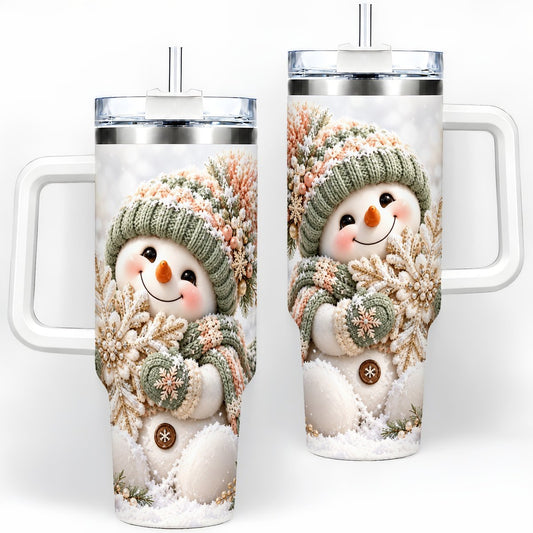 Christmas Snowman Tumbler 40oz, Ornate Snowflake Art