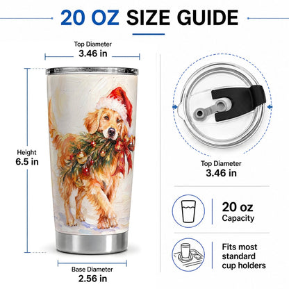 #pl[20oz|Steel] Christmas Golden Retriever Tumbler 20oz, Oil Painting Style