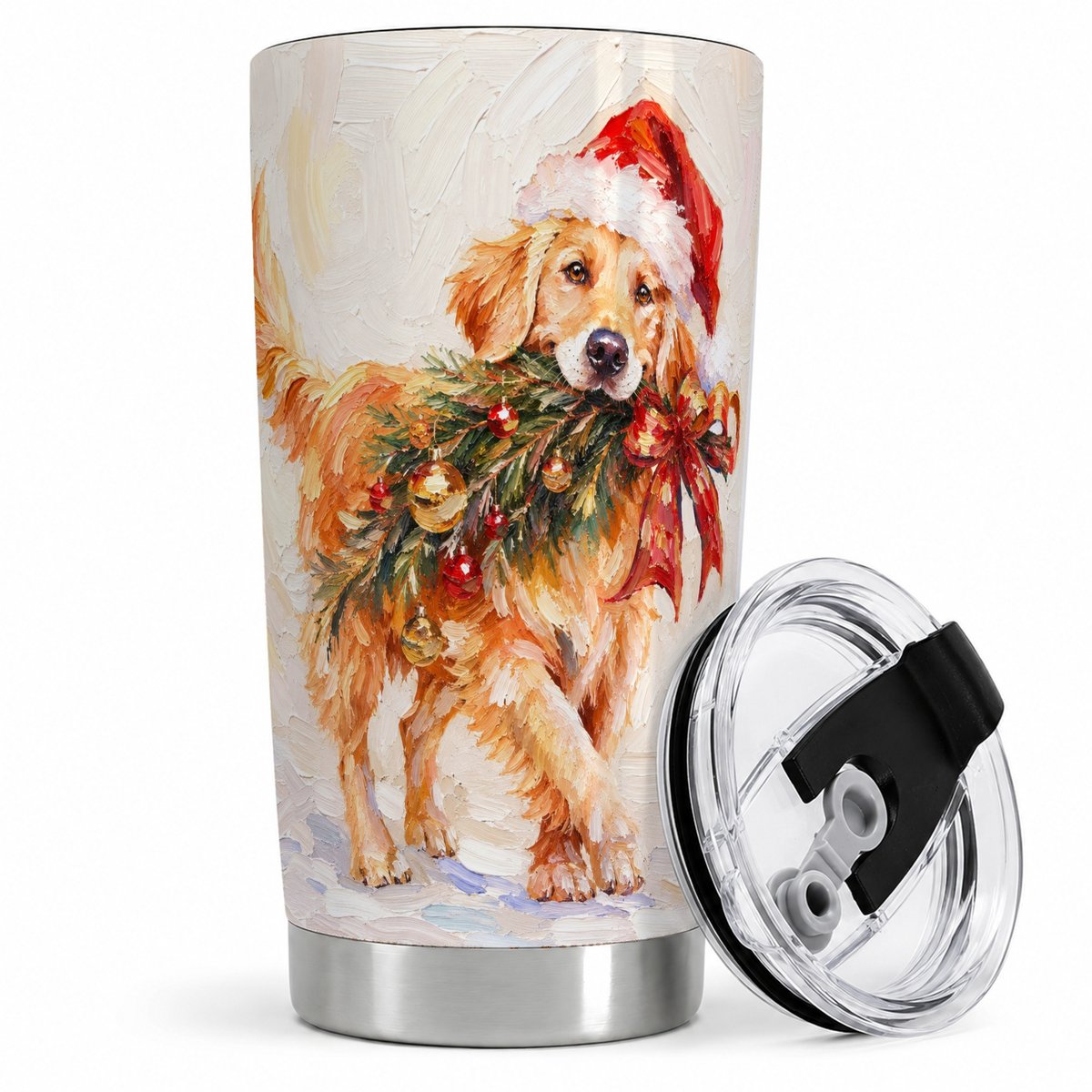 Christmas Golden Retriever Tumbler 20oz, Oil Painting Style