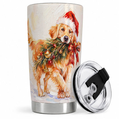 Christmas Golden Retriever Tumbler 20oz, Oil Painting Style