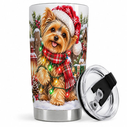 Christmas Yorkshire Terrier Tumbler 20oz, Festive Lights