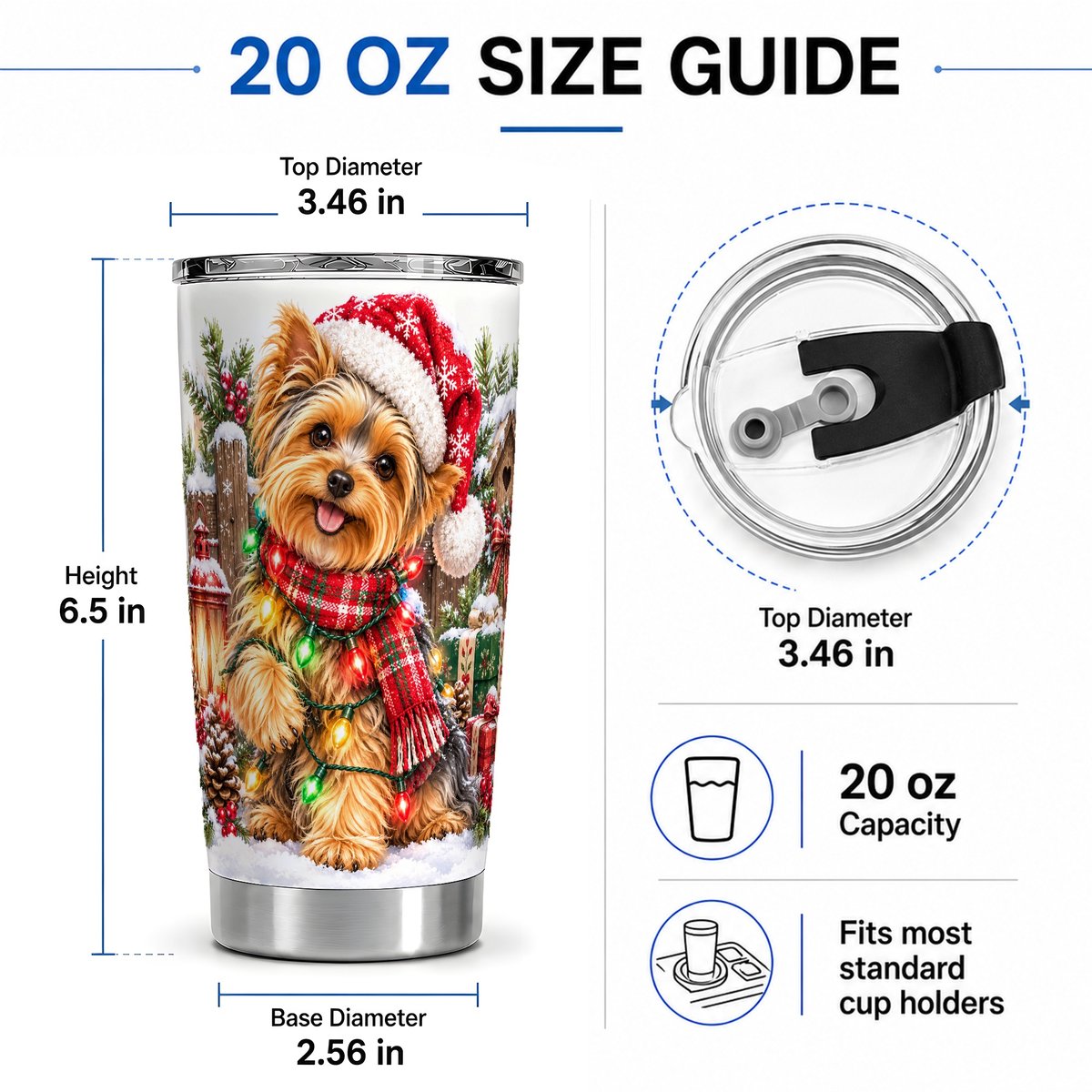 #pl[20oz|Steel] Christmas Yorkshire Terrier Tumbler 20oz, Festive Lights