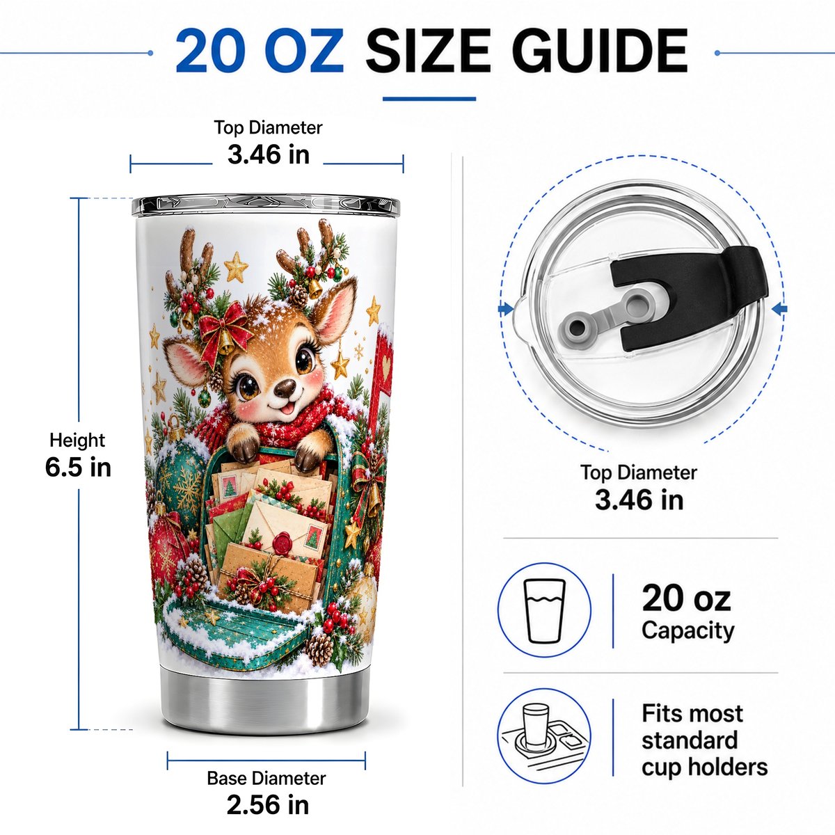 #pl[20oz|Steel] Christmas Reindeer Tumbler 20oz, Holiday Mailbox