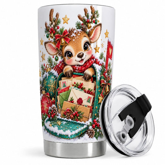 Christmas Reindeer Tumbler 20oz, Holiday Mailbox
