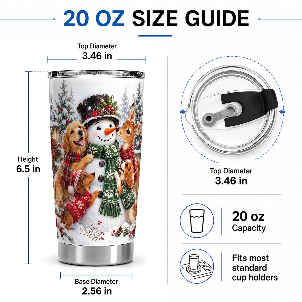 #pl[20oz|Steel] Christmas Snowman and Animal Friends Tumbler 20oz