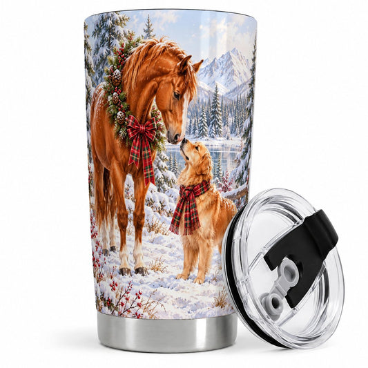 Winter Horse and Golden Retriever Tumbler 20oz