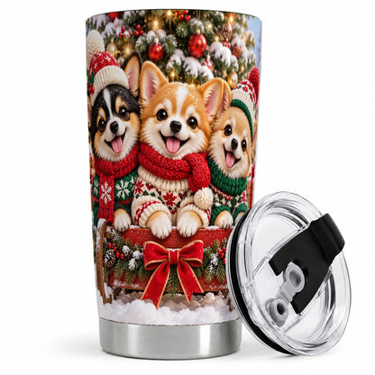 Christmas Chihuahua Trio Tumbler 20oz, Holiday Sled