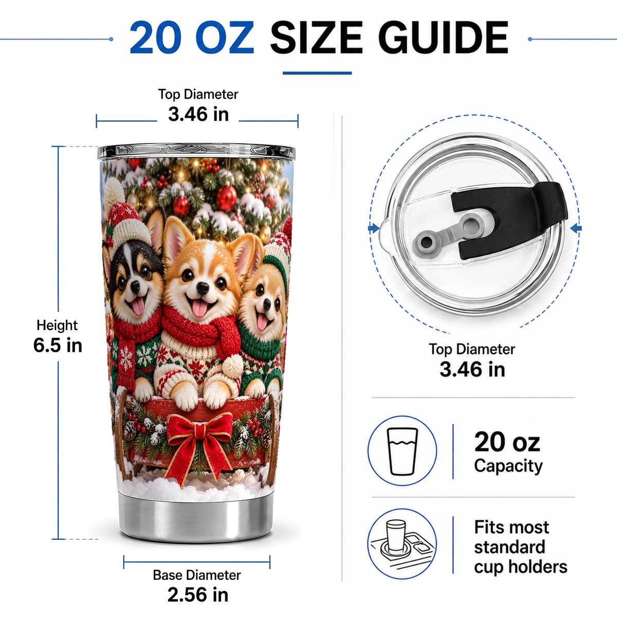#pl[20oz|Steel] Christmas Chihuahua Trio Tumbler 20oz, Holiday Sled