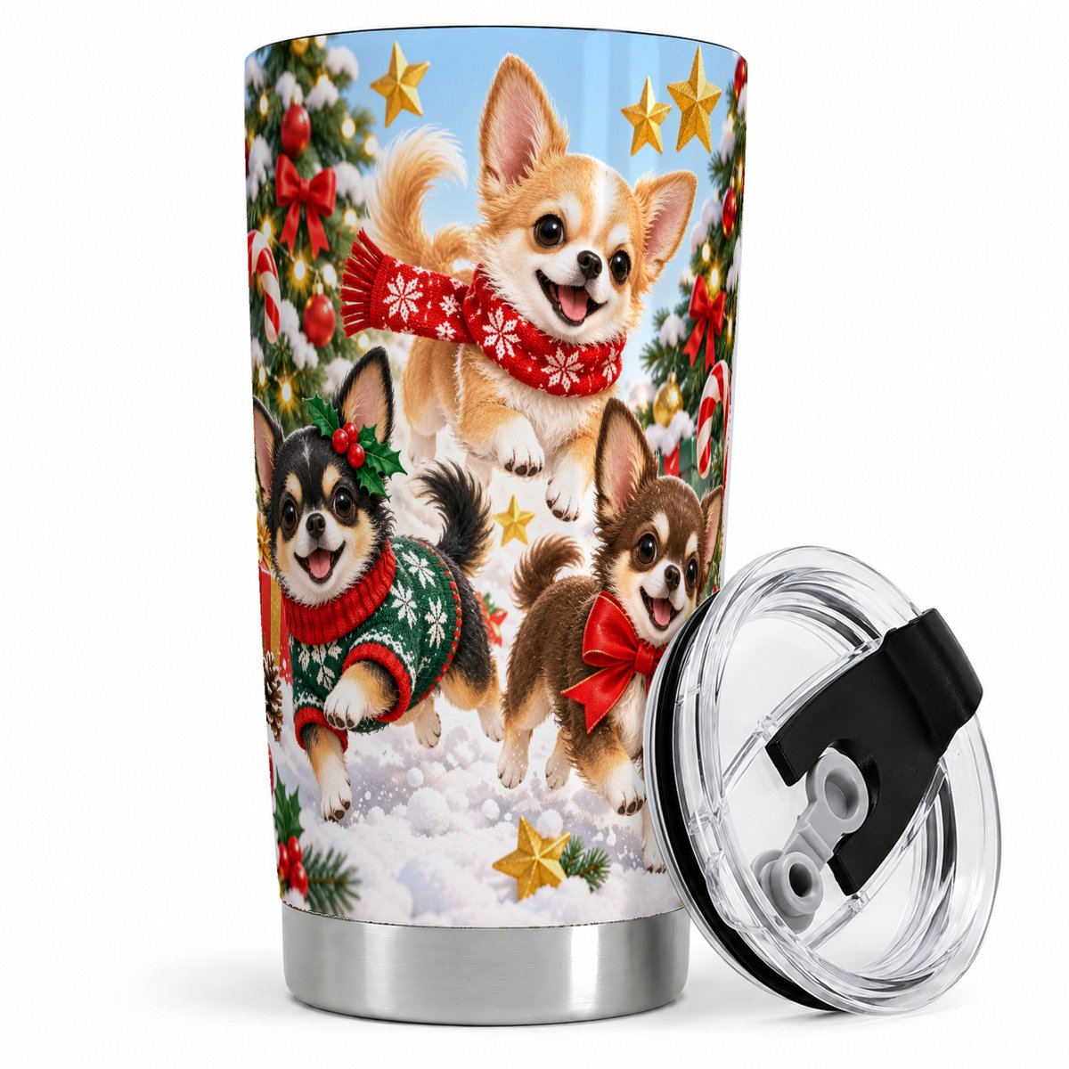 Christmas Chihuahua Puppies Tumbler 20oz, Snowy Play