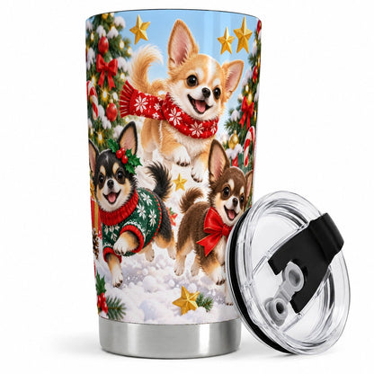 Christmas Chihuahua Puppies Tumbler 20oz, Snowy Play