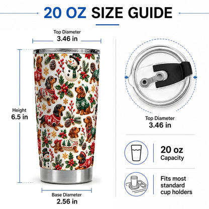 #pl[20oz|Steel] Christmas Dachshund Tumbler 20oz, Festive Sweater Pattern