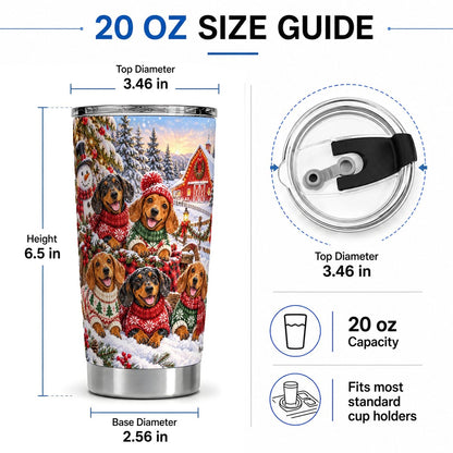 #pl[20oz|Steel] Christmas Dachshund Tumbler 20oz, Snowy Barn Artwork