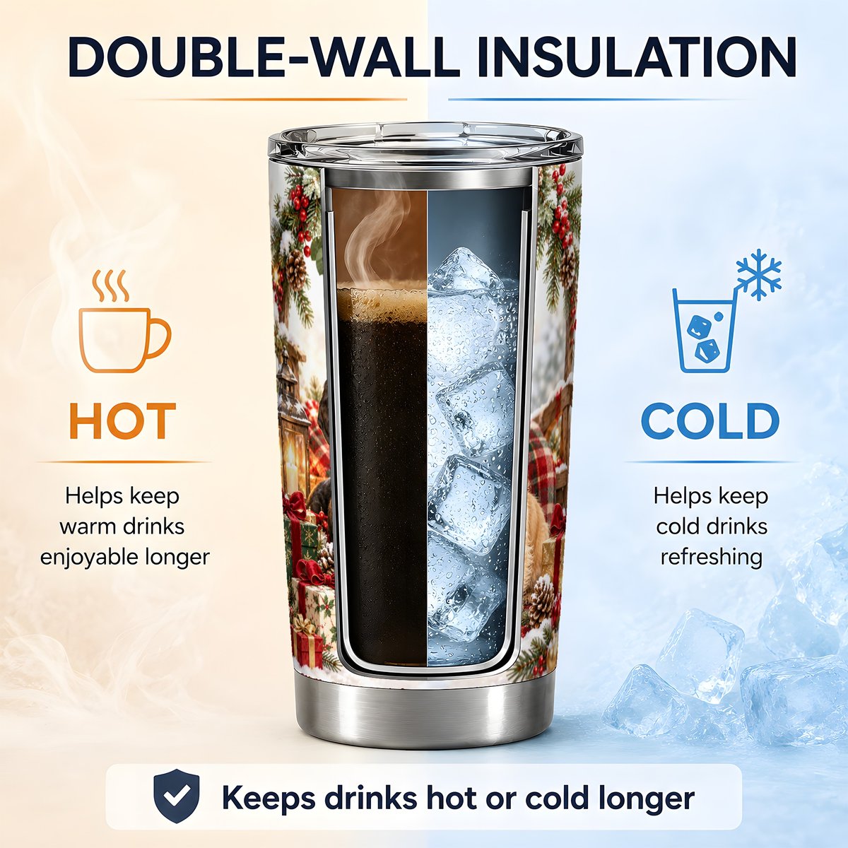 Christmas Dog Couple Tumbler 20oz, Mistletoe Artwork