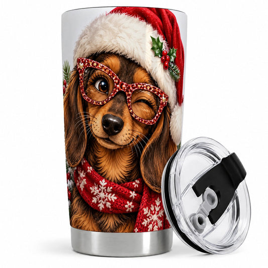 Christmas Dachshund Tumbler 20oz, Festive Glasses Art