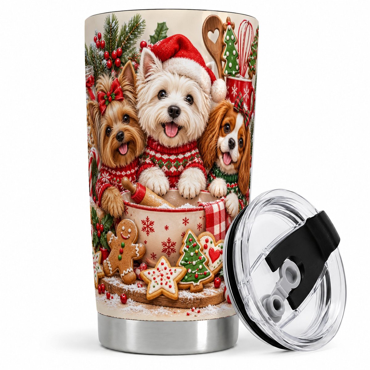 Christmas Baking Dogs Tumbler 20oz, Holiday Cookies Design