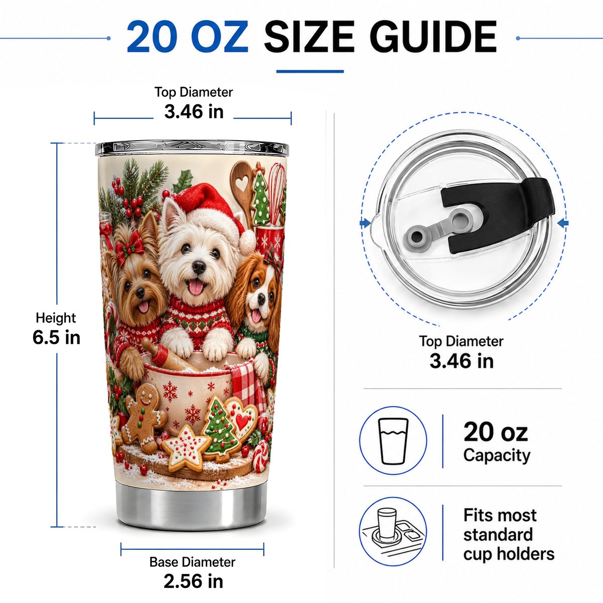 #pl[20oz|Steel] Christmas Baking Dogs Tumbler 20oz, Holiday Cookies Design