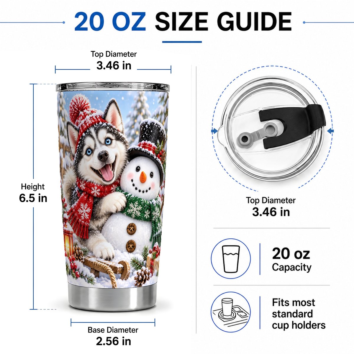 #pl[20oz|Steel] Christmas Husky and Snowman Tumbler 20oz