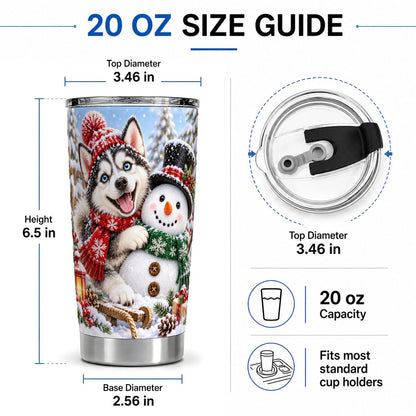 #pl[20oz|Steel] Christmas Husky and Snowman Tumbler 20oz