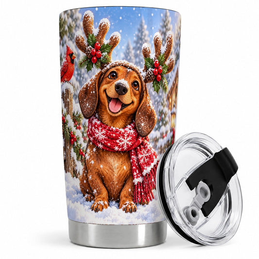 Christmas Dachshund Tumbler 20oz, Reindeer Antlers
