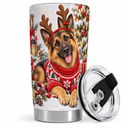 Christmas German Shepherd Tumbler 20oz, Reindeer Antler Artwork