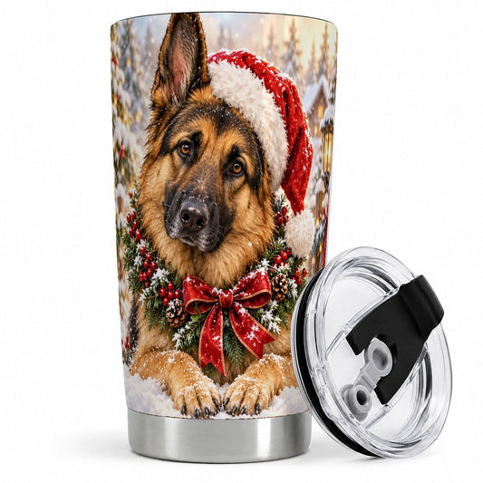 Christmas German Shepherd Tumbler 20oz, Santa Hat Portrait