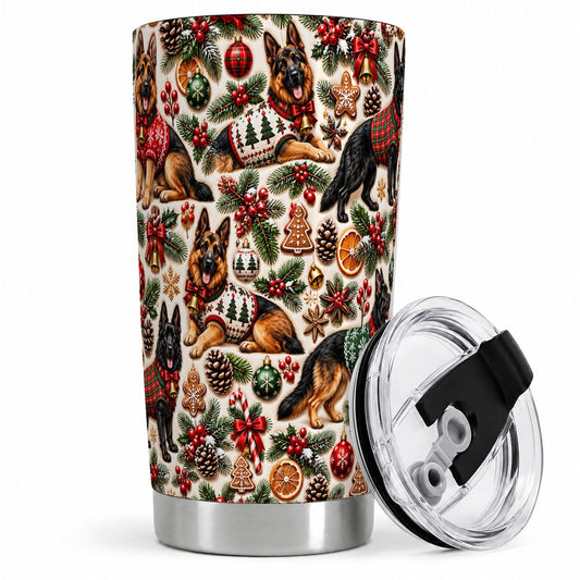 Christmas German Shepherd Tumbler 20oz, Festive Dog Pattern