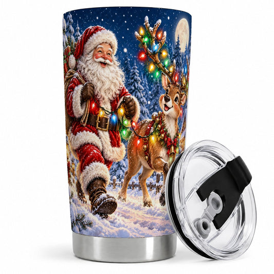 Santa Claus Reindeer Tumbler 20oz, Moonlit Christmas Scene