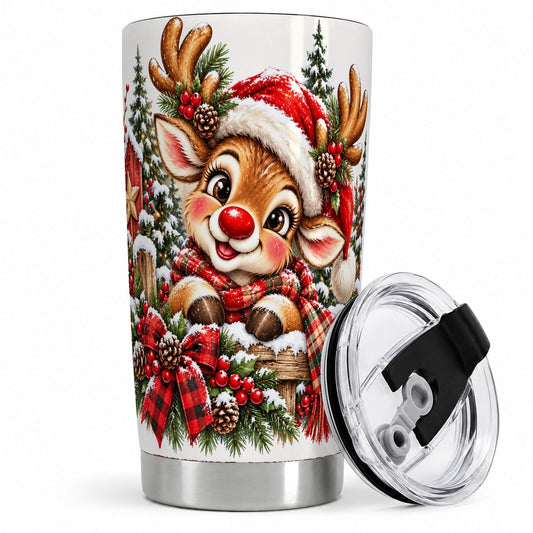 Christmas Reindeer Tumbler 20oz, Snowy Woodland Artwork