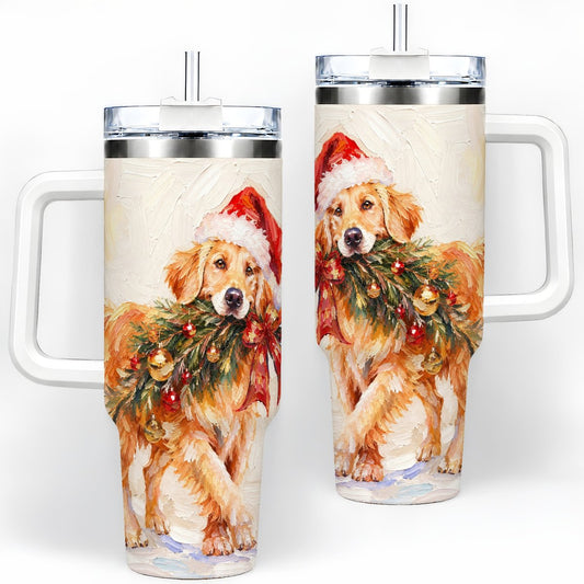 Christmas Golden Retriever Tumbler 40oz, Oil Painting Style