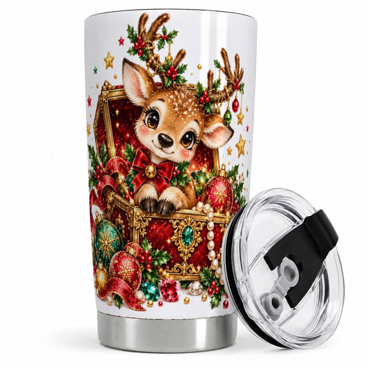 Christmas Reindeer Tumbler 20oz, Red Ornament Chest Design