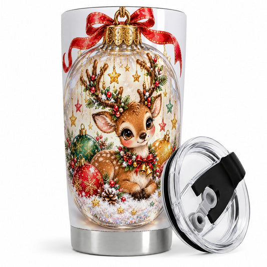 Christmas Reindeer Tumbler 20oz, Hanging Ornament Design