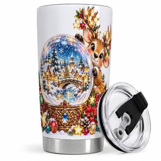 Christmas Reindeer Tumbler 20oz, Winter Village Snow Globe
