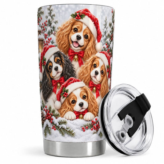 Christmas Cavalier Spaniels Tumbler 20oz, Festive Dogs