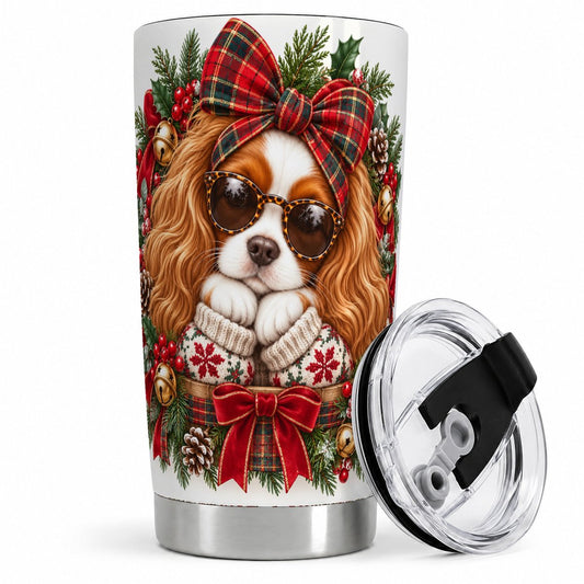Christmas Cavalier Spaniel Tumbler 20oz, Sunglasses Artwork