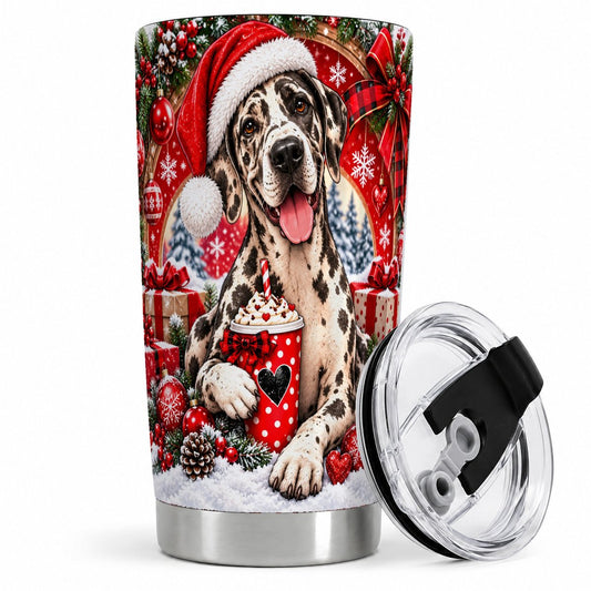 Christmas Great Dane Tumbler 20oz, Red Ornaments