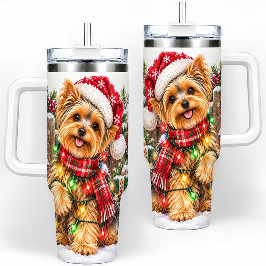 Christmas Yorkshire Terrier Tumbler 40oz, Festive Lights