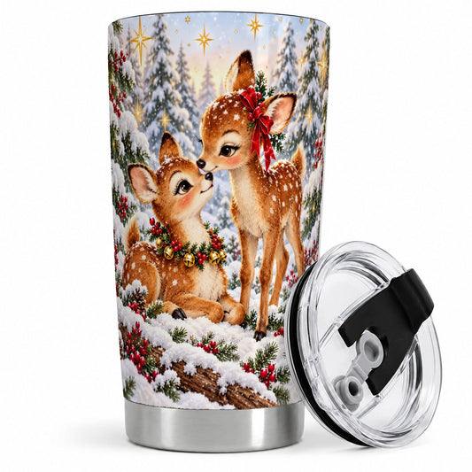 Christmas Fawns Tumbler 20oz, Winter Forest Artwork