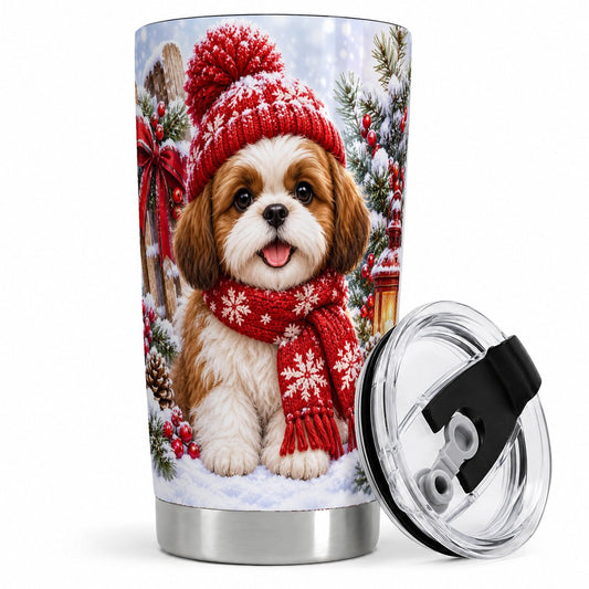 Christmas Shih Tzu Tumbler 20oz, Snowflake Scarf Design