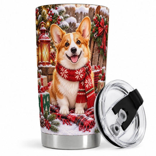 Christmas Corgi Tumbler 20oz, Cozy Winter Dog Scene