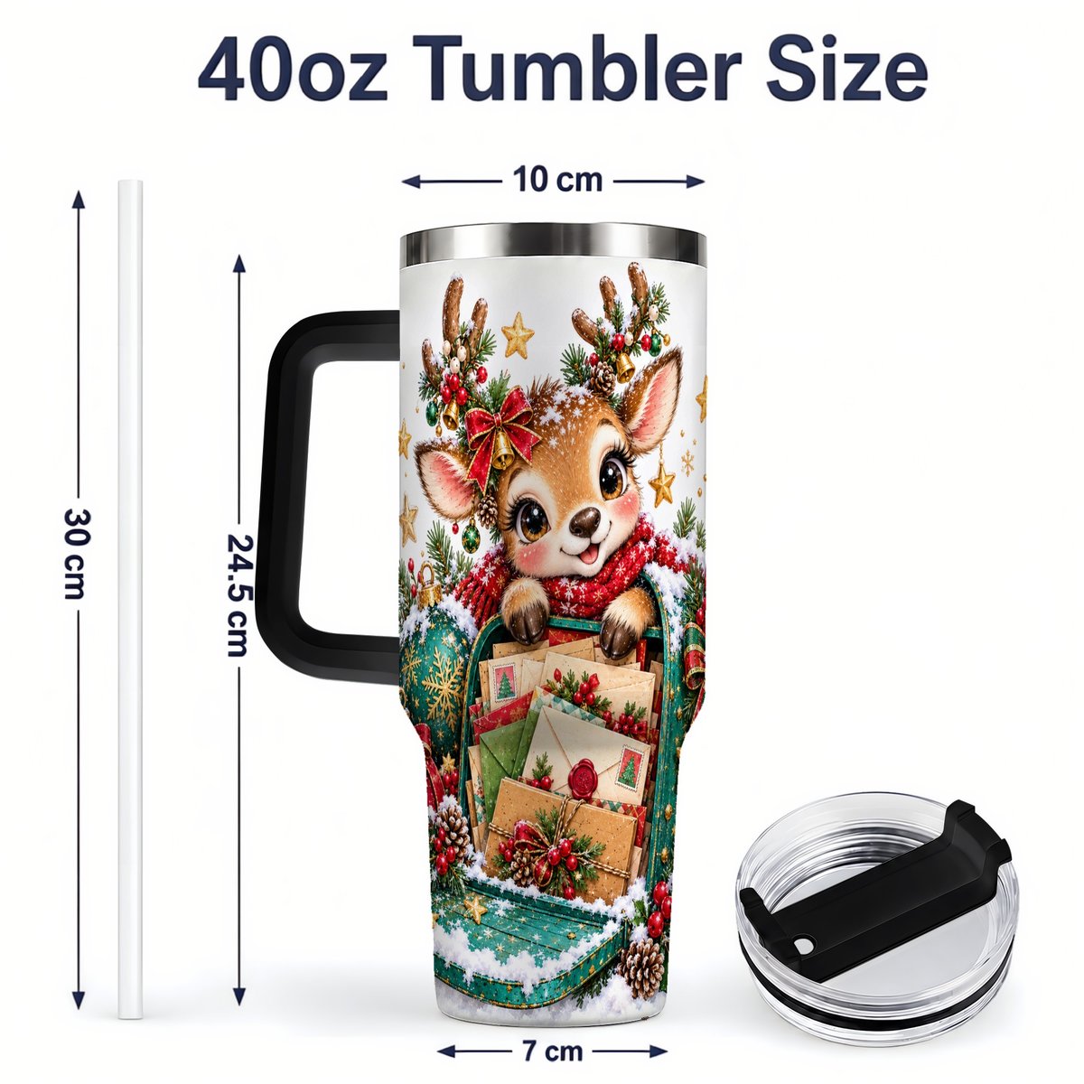 #pl[40oz|Black] Christmas Reindeer Tumbler 40oz, Holiday Mailbox