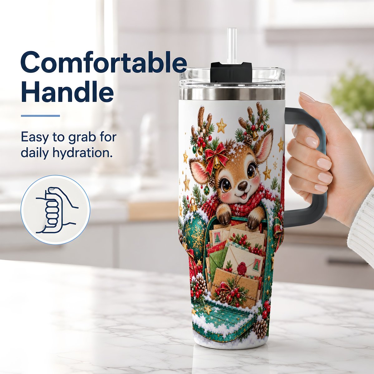 #pl[40oz|Black] Christmas Reindeer Tumbler 40oz, Holiday Mailbox