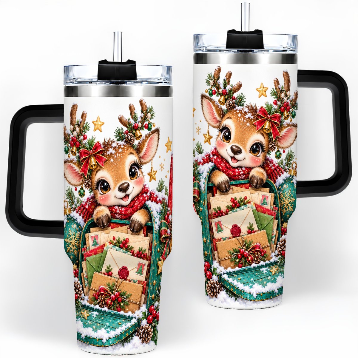 #pl[40oz|Black] Christmas Reindeer Tumbler 40oz, Holiday Mailbox